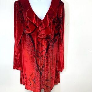 Pyramid Collection Red Velvet Mini ‎ Dress Large Babydoll  Printed  Stretch USA
